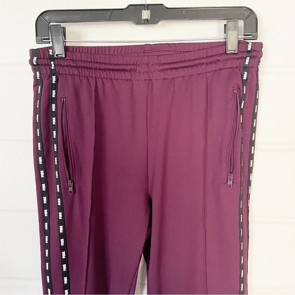 Victoria's Secret Pink Active Skinny Trackpant Burgundy Side Stripe Logo S-M - Picture 4 of 11